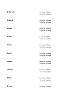 El Salvador
Individuals Database
Corporate Database
England
Individuals Database
Corporate Database
Eritrea
Individuals Datab