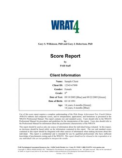Wrat Example WRAT-4 Achievement Test Overview | PDF | Standard Score | Standard ...