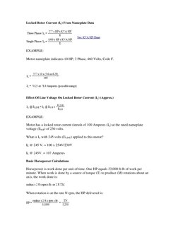 Locked Rotor Current (IL) From Nameplate Data 
 
 
 
EXAMPLE:  
Motor nameplate indicates 10 HP, 3 Phase, 460 Volts, Code F.
