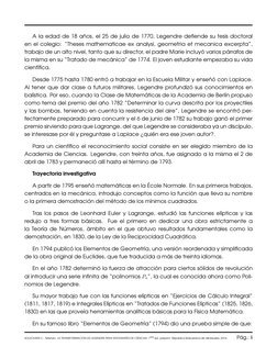 A la edad de 18 años, el 25 de julio de 1770, Legendre deﬁende su tesis doctoral
en el colegio: “Theses mathematicae ex analy