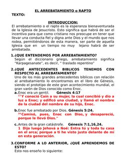 EL ARREBATAMIENTO o RAPTO
TEXTO: 
INTRODUCCION:
El arrebatamiento o el rapto es la esperanza bienaventurada
de la Iglesia de