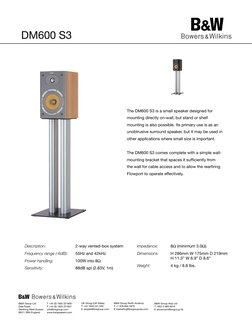 Bowers & Wilkins DM600 S3 Specifications | PDF