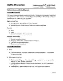 Method Statement For Backfilling Works | PDF | Industries | Engineering