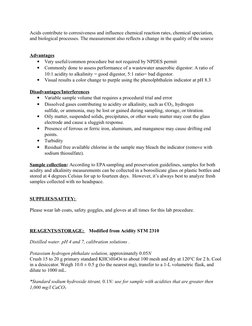 Acids contribute to corrosiveness and influence chemical reaction rates, chemical speciation,
and biological processes. The m
