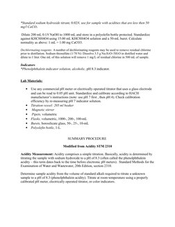 *Standard sodium hydroxide titrant, 0.02N, use for sample with acidities that are less then 50 
mg/l CaCO3 
 Dilute 200 mL 0.
