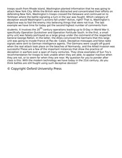 troops south from Rhode Island, Washington planted information that he was going to 
attack New York City. While the British