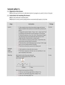 Lesson plan 1. 
1. Objective of the lesson: 
◗◗ Use the past continuous to talk about actions in progress at a point in time