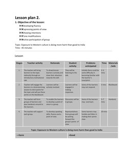 Lesson plan 2. 
1. Objective of the lesson: 
◗◗Developing fluency 
◗◗Expressing points of view 
◗◗Showing intentions 
◗◗Tone