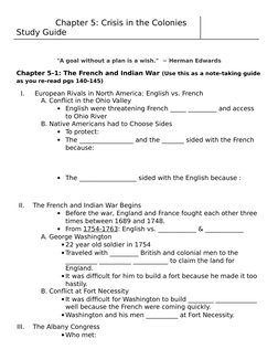 Chapter 5: Crisis in the Colonies 
Study Guide
"A goal without a plan is a wish."  ~ Herman Edwards
Chapter 5-