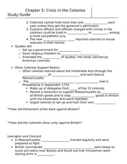 Chapter 5: Crisis in the Colonies 
Study Guide
2. Colonists cannot hold more than one _____ __________ each 
y