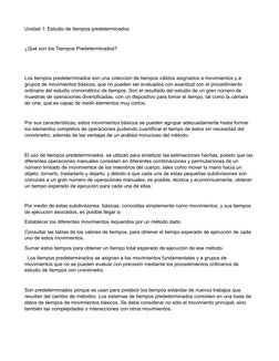 Unidad 1: Estudio de tiempos predeterminados
¿Qué son los Tiempos Predeterminados?
 
Los tiempos predeterminados son una cole