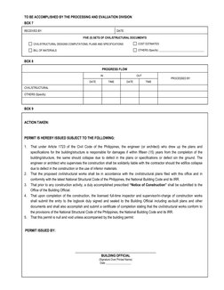 BOX 8  
BOX 9  
PERMIT ISSUED BY: 
BUILDING OFFICIAL 
(Signature Over Printed Name) 
Date ___________________ 
ACTION TAK