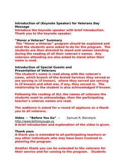 Veterans Day Ceremony Emcee Script | PDF | Language Arts & Discipline