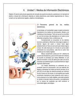 II. Unidad 1. Medios de Información Electrónicos 
Objetivo: El alumno estructurará segmentos de mercado de acuerdo al product