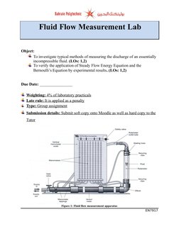 Fluid Flow Measurement Lab
Object:
To investigate typical methods of measuring the discharge of an essentially
incompressible