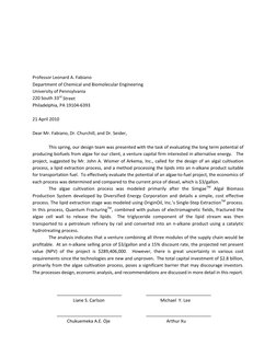 Professor Leonard A. Fabiano 
Department of Chemical and Biomolecular Engineering 
University of Pennsylvania