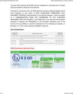 This new ATEX directive 2014/34/EU will be mandatory for manufacturer on 20 April
2016 as is stated in article 44 of the dire
