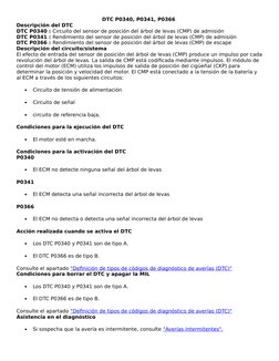 DTC P0340, P0341, P0366 
Descripción del DTC
DTC P0340 : Circuito del sensor de posición del árbol de levas (CMP) de admisión