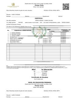 Xtasalil tzolok cho'q reheb' kok'al aj waqib' toj kab'laju chihab'
Primer Ciclo
Xb'een nimla raqal tijok
El(la) infrascrito(a