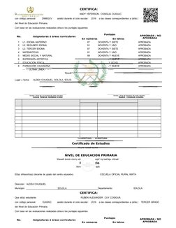 CERTIFICA:
Que el(la) estudiante:
ANDY YEFERSON COSIGUÁ CUXULIC
con código personal:
D988GCV
asistió durante el ciclo escolar