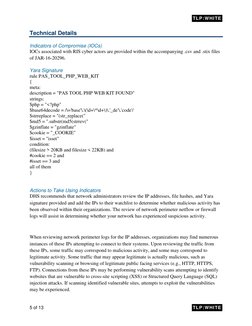 TLP:WHITE   
5 of 13 
 
TLP:WHITE   
Technical Details 
Indicators of Compromise (IOCs) 
IOCs associated with RIS cyber a