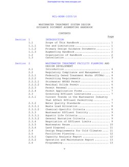 MIL-HDBK-1005/16
v
WASTEWATER TREATMENT SYSTEM DESIGN
GUIDANCE DOCUMENT AUGMENTING HANDBOOK
CONTENTS
Page
Section 1 
INTRODUC
