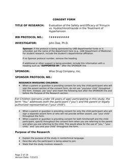 CONSENT FORM
TITLE OF RESEARCH:
Evaluation of the Safety and Efficacy of Trimycin 
vs. Hydrochlorothiazide in the Treatment o