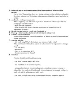 2. Define the desired performance culture of the business and the objectives of the 
exercise:
Use the list of characteristic