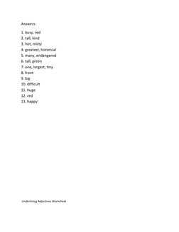 Underlining Adjectives Worksheet | PDF