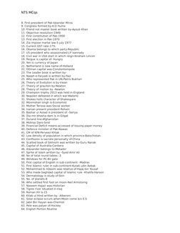 NTS MCqs 
8. First president of Pak-Iskandar Mirza
9. Congress formed by-A.O Hume
10. Friend not master book written by-Ayoub