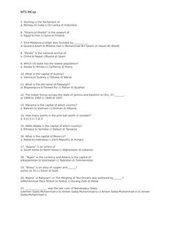 NTS MCqs 
5. Storting is the Parliament of
a. Norway b) Cuba c) Sri Lanka d) Indonesia
6. “Sharm-ul-Sheikh” is the seaport of