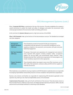 Working together for a healthier world®
Pfizer’s Corporate EHS Policy is positioned at the top of the structure. The policy e