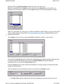 IQmodel. When the Data Specification dialog first opens, all values are 0.
9
Right click tag R_MI in the Variables section, a