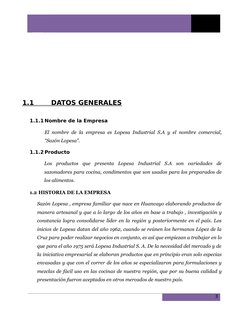 1.1
 
     
 
    DATOS GENERALES
1.1.1 Nombre de la Empresa
El nombre de la empresa es Lopesa Industrial S.A y el nombre com