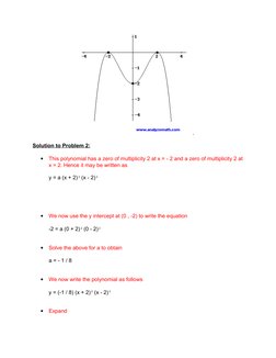 .
Solution to Problem 2:

This polynomial has a zero of multiplicity 2 at x = - 2 and a zero of multiplicity 2 at
x = 2. He