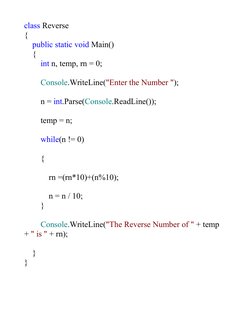 class Reverse
{
    public static void Main()
    {
        int n, temp, rn = 0;
        Console.WriteLine("Enter the Number