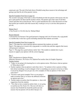 cannot get a pet. The end of the book shows Elizabeth using those reasons to her advantage and 
getting a pet that fits all o