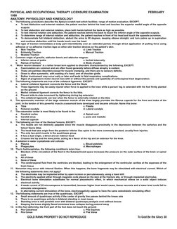 PHYSICAL AND OCCUPATIONAL THERAPY LICENSURE EXAMINATION
                                          FEBRUARY 
1998
ANATOMY, PHY