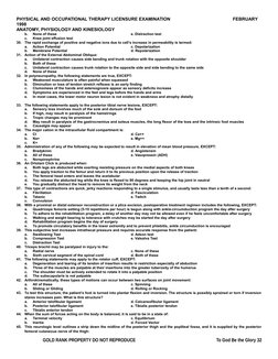 PHYSICAL AND OCCUPATIONAL THERAPY LICENSURE EXAMINATION
                                          FEBRUARY 
1998
ANATOMY, PHY