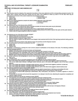 PHYSICAL AND OCCUPATIONAL THERAPY LICENSURE EXAMINATION
                                          FEBRUARY 
1998
ANATOMY, PHY