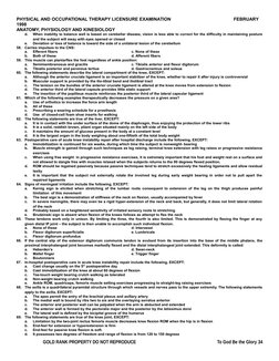 PHYSICAL AND OCCUPATIONAL THERAPY LICENSURE EXAMINATION
                                          FEBRUARY 
1998
ANATOMY, PHY
