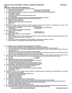 PHYSICAL AND OCCUPATIONAL THERAPY LICENSURE EXAMINATION
                                          FEBRUARY 
1998
ANATOMY, PHY