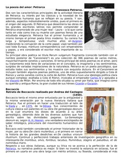 La poesía del amor: Petrarca
Francesco Petrarca.
Dos son las características principales de la actividad literaria
de Petrarc