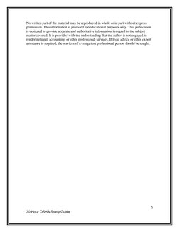 2 
30 Hour OSHA Study Guide  
 
No written part of the material may be reproduced in whole or in part without express 
permis