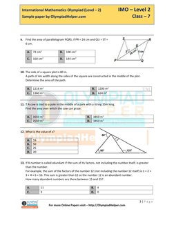 Class 7 IMO Level 2 Sample Paper PDF | PDF | Fraction (Mathematics ...