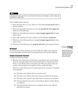 Logical Reasoning Question Types
103
Some example question stems are
1. If the statements above are true, which one of the fo