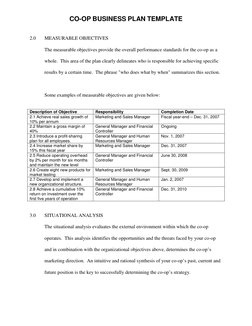 Business Co Op Learning Objectives Examples Co-op Business Plan Template Guide | PDF | Cooperative | Marketing