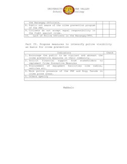 UNIVERSITY OF CAGAYAN VALLEY
School of Criminology
the Barangay Officials. 
8. Public not aware of the crime prevention progr