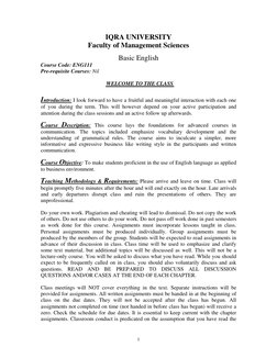 1
IQRA UNIVERSITY 
Faculty of Management Sciences 
 
Basic English 
Course Code: ENG111 
 
 
 
 
 
Pre-requisite Courses: N