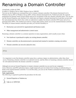 1
Renaming a Domain Controller
Actualizado: octubre de 2008
Se aplica a: Windows Server 2008, Windows Server 2008 R2
You can